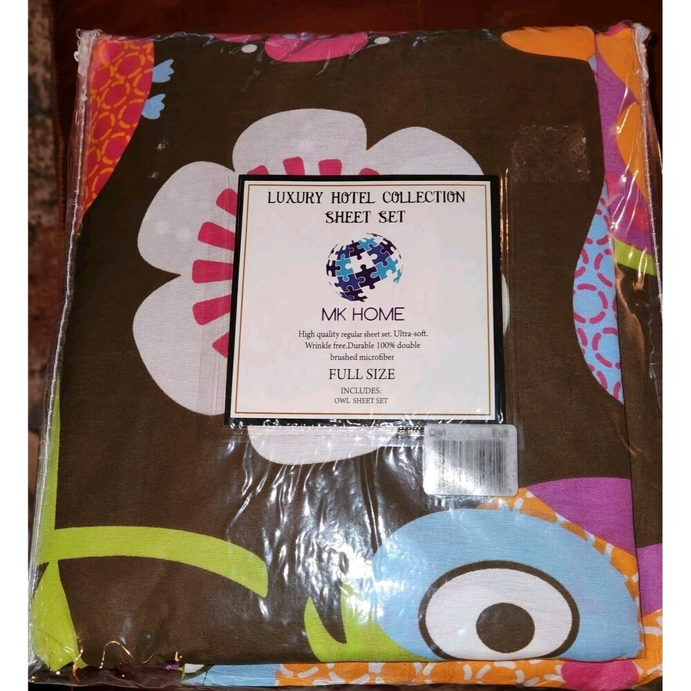 MK Collection 4 Piece Sheet Set Full Size OWL Multicolored Floral Bedding
